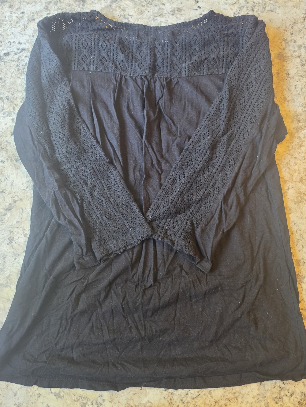 New Directions Weekend Black Crochet Lace Inset Top